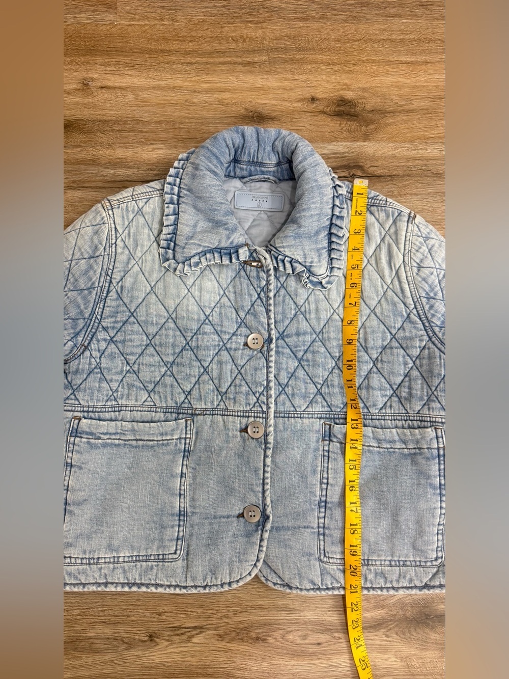 BLANKNYC Quilted Denim Jacket Women’s S Light Wash Ruffle Collar Cotton Puffer - Picture 8 of 10